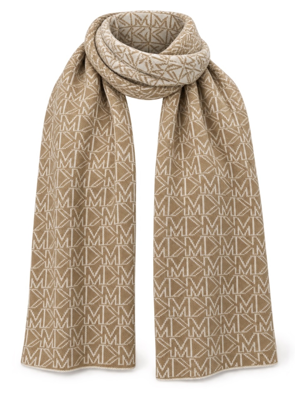 NWOT Michael Kors Reversible MK Logo Knit Scarf Camel Cream